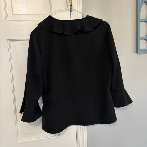 Black Ruffle V-Neck Blouse - Women's Top - Picture 3 of 4